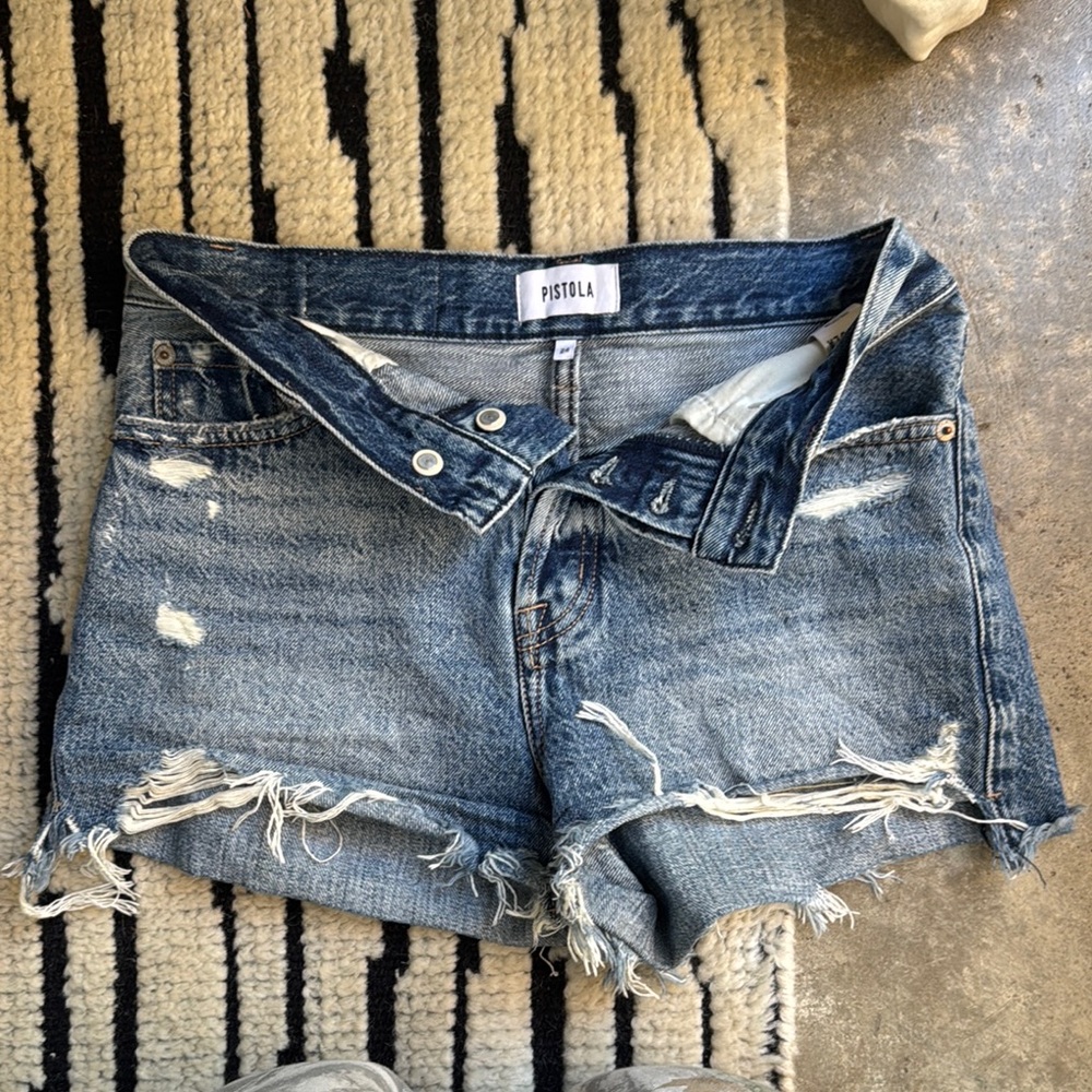 Pistola Blue Distressed Denim Shorts